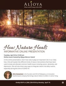Webinar: How Nature Heals @ Aljoya Mercer Island | | |