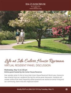 Virtual Resident Panel Discussion: Life at Ida Culver House Ravenna @ Ida Culver House Ravenna | | |